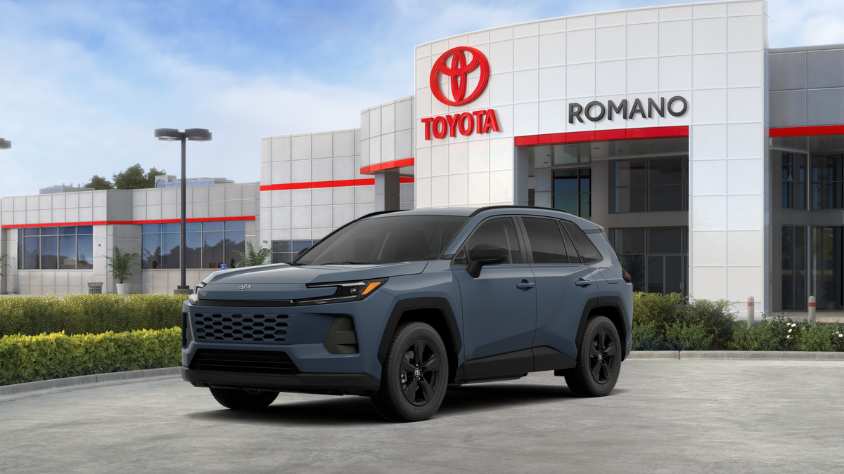 2026 Toyota RAV4 LE in Storm Cloud — front three-quarter view