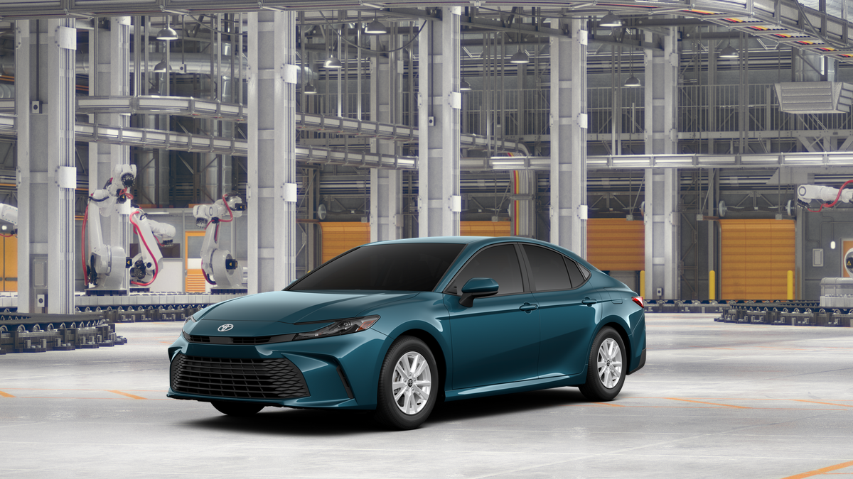 2026 Toyota Camry LE AWD in Ocean Gem — front three-quarter view