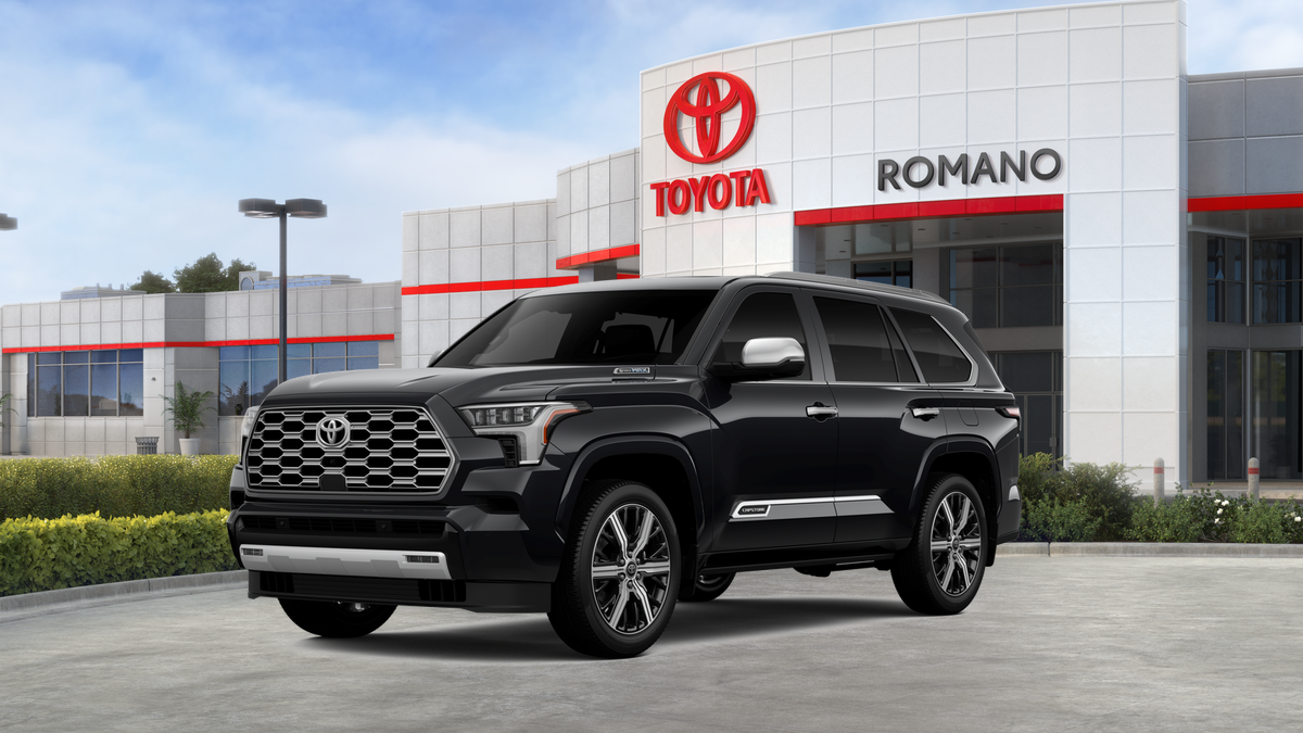 2026 Toyota Sequoia Capstone in Midnight Black Metallic — front three-quarter view